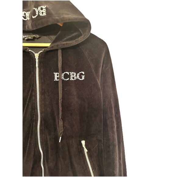 BCBG Y2K  women’s Black velvet Track Suit Front And Back Bling Size M/L Read - Picture 7 of 15
